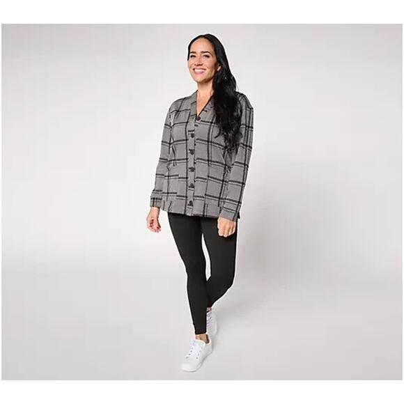 Cuddl Duds Other - Cuddl Duds Regular Comfortwear Cardigan Lounge Set Charcoal Plaid Large A698456